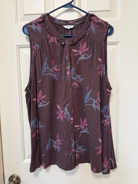 Lucky Brand Plum Floral Ruffle-Neck Button Front Camisole